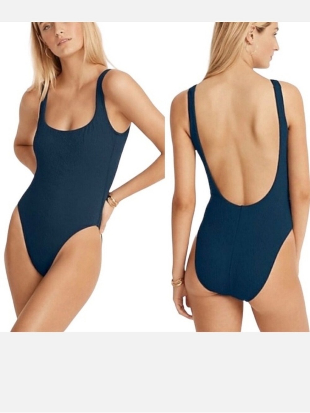 NWT J. Crew Womens Swimsuit Textured Square Neck One Piece Blue Size 12